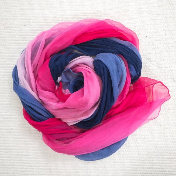 Vintage Silk Tie Dye Ombre Print Sheer Scarf Pink - Picture 13 of 13